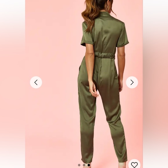 Glamorous Khaki Satin Utility Jumpsuit - Picture 5 of 5